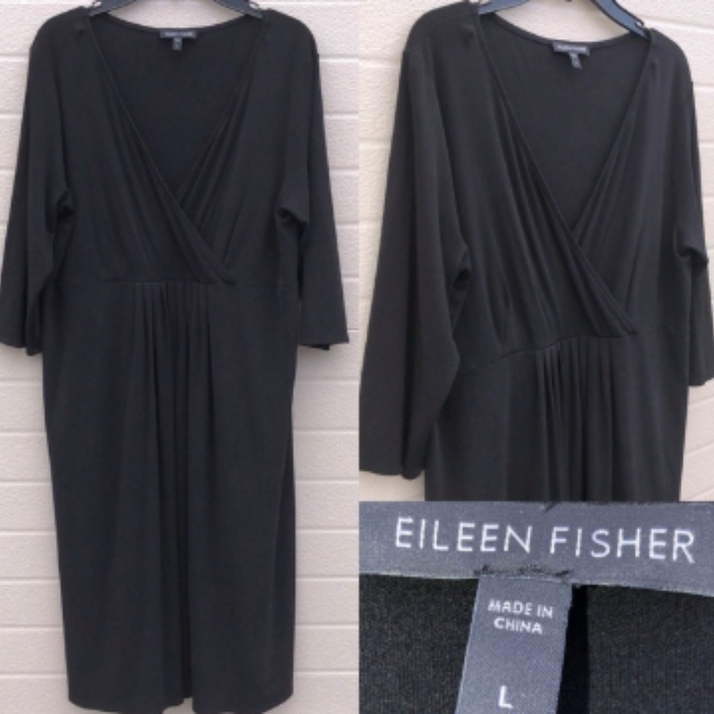 Eileen Fisher 100% Silk Black Career Formal Dress